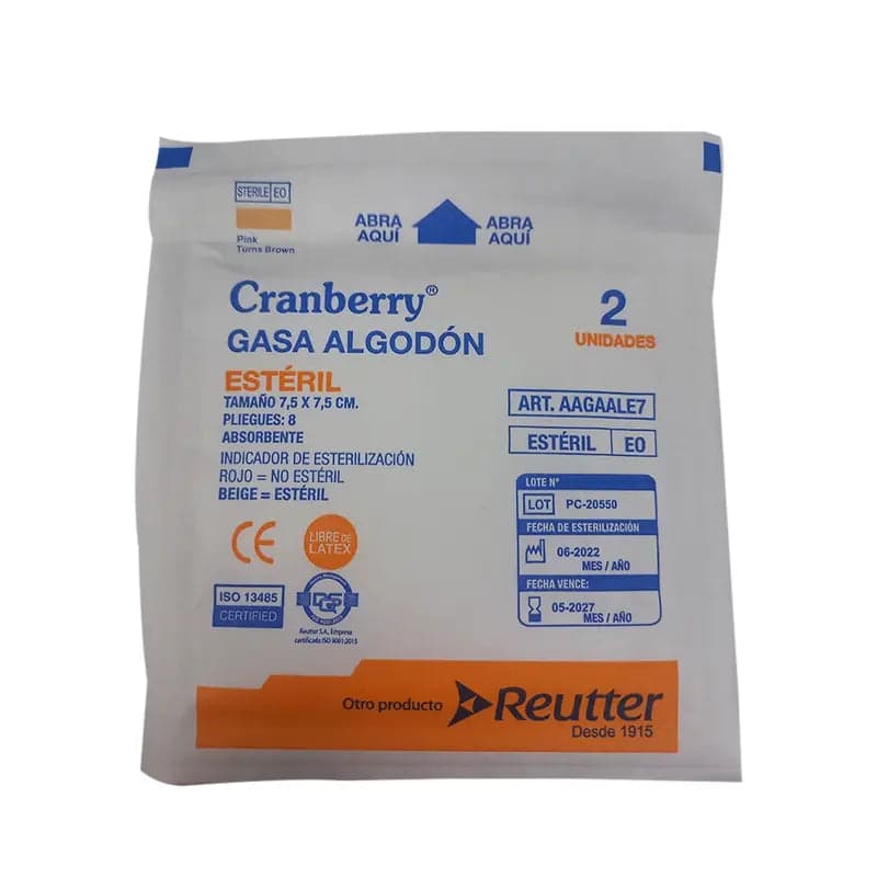 Gasa algodon esteril Cranberry 7,5x7,5 x2